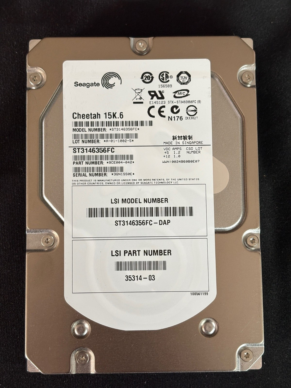 ST3146356FC-DAP  146GB FC Disk Drive, 15K, 4Gbps - PN 9CE004-042   LSI 35314-03