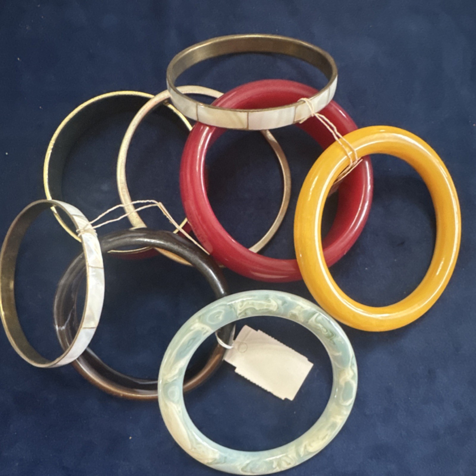 Vintage Bakelite Brass Bangle Lot Multicolor metal  Fashion Jewelry Set of 8