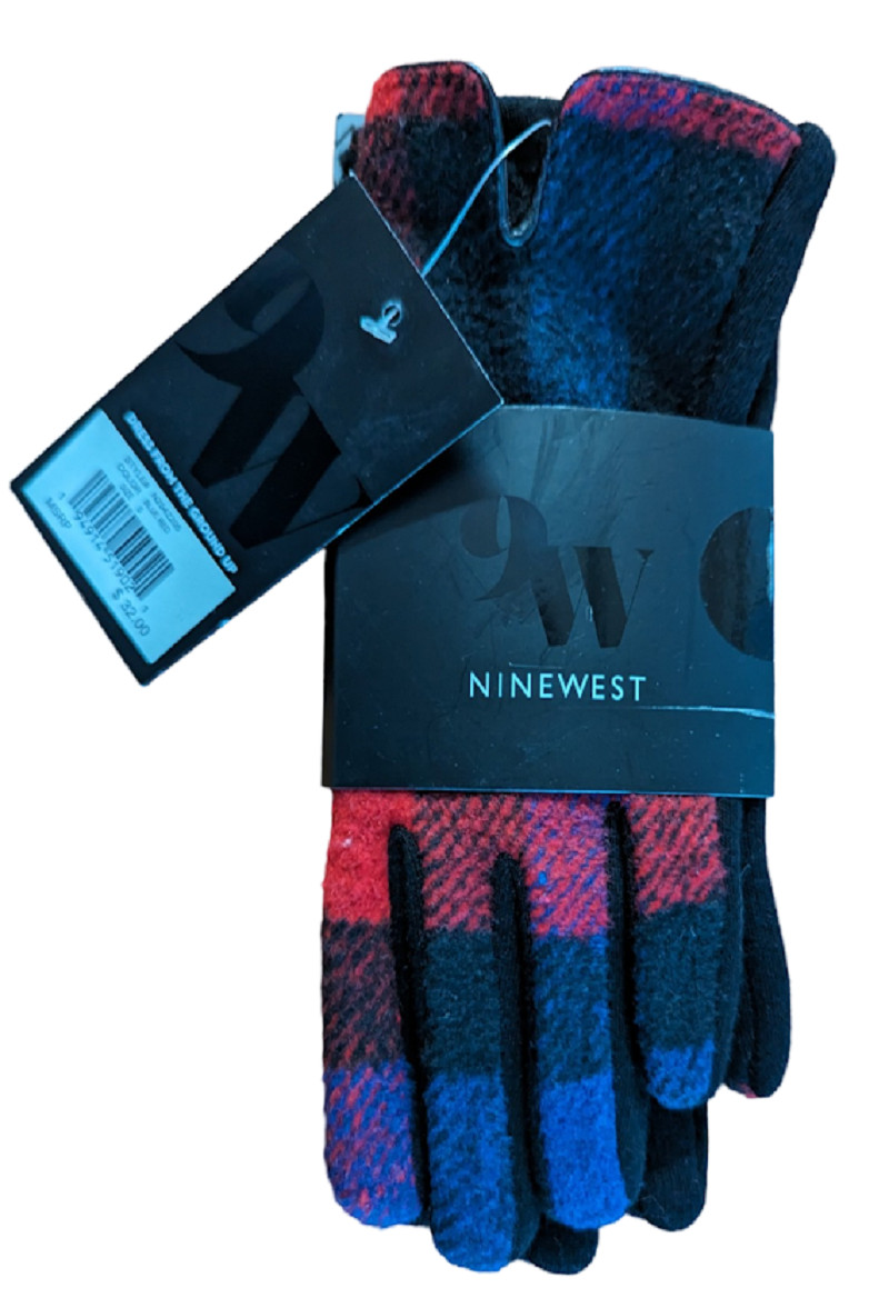 Nine West Red Blue Plaid Gloves, Touch Screen Compatible, Size Small, New