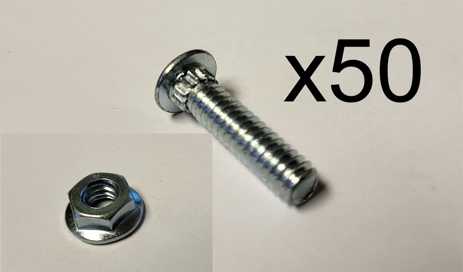Garage Door Hardware 1" Track Bolt and Serrated Flange Nut 1/4-20 Lot of 50