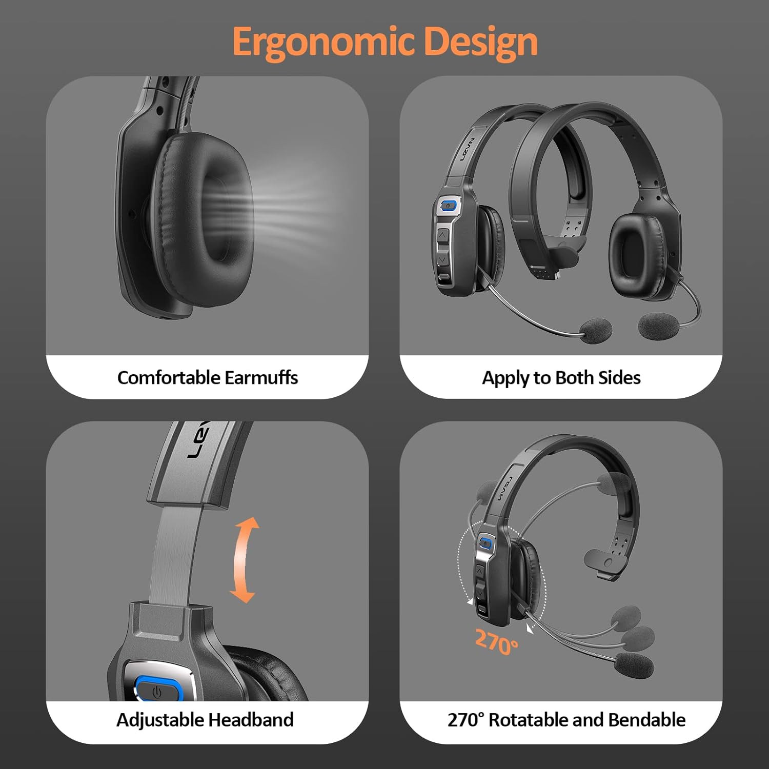 Bluetooth Headset with Microphone, Trucker Bluetooth Headset with AI Noise Cance