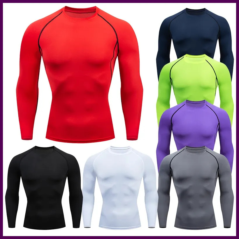 Men Compression Running T-shirt Fitness Tight Long Sleeve Sport Shirts Training