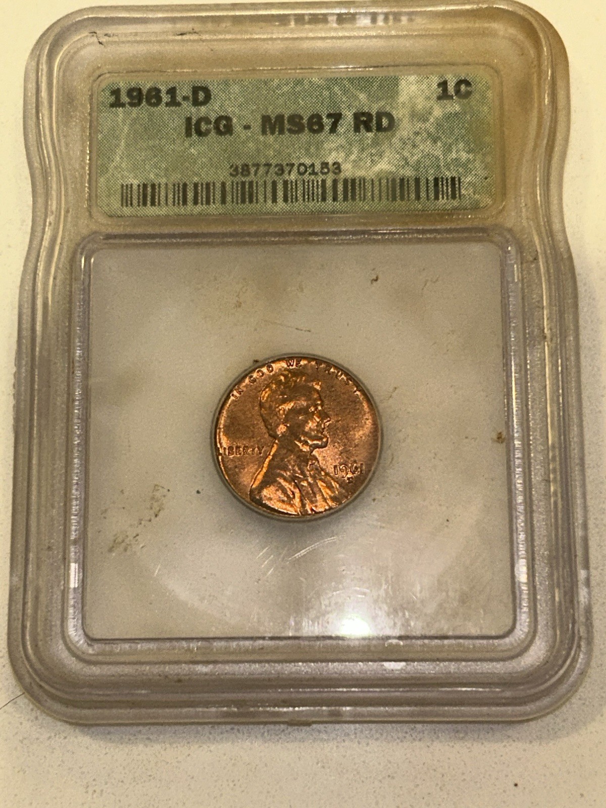 1961-D Lincoln Memorial Small Cent ICG MS67 RD Bronze Denver Uncirculated