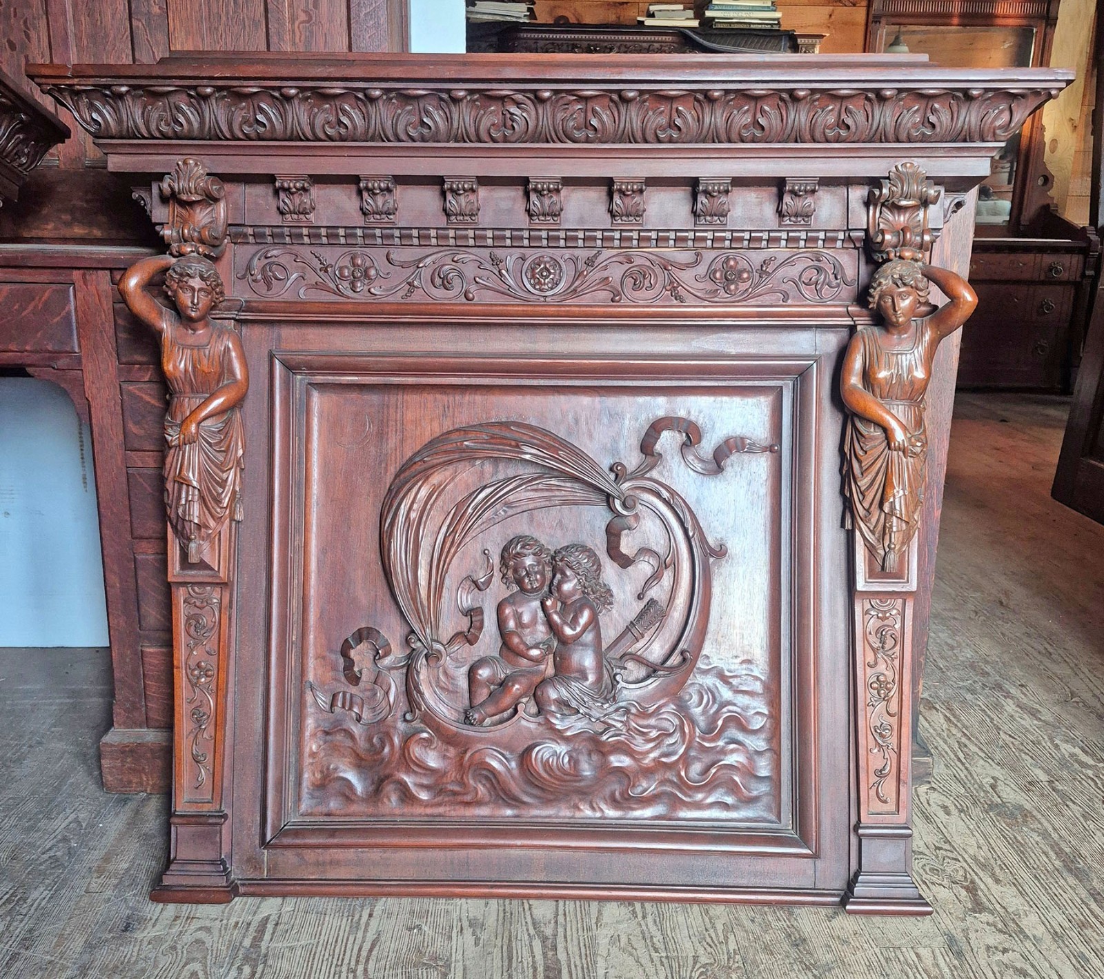 HORNER QUALITY FIGURAL CARVED PANELS TWIN HEADBOARDS