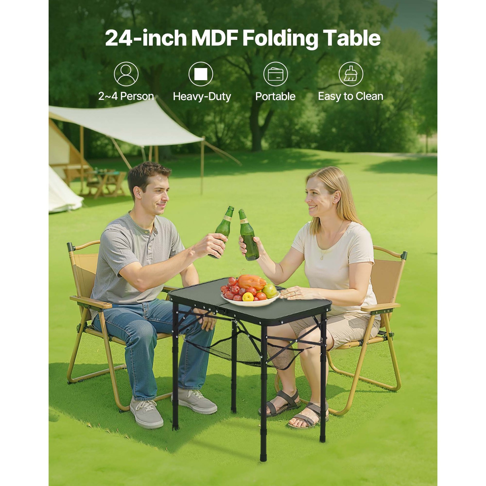 2ft Folding Portable Camping Table Aluminum Adjustable Height Outdoor
