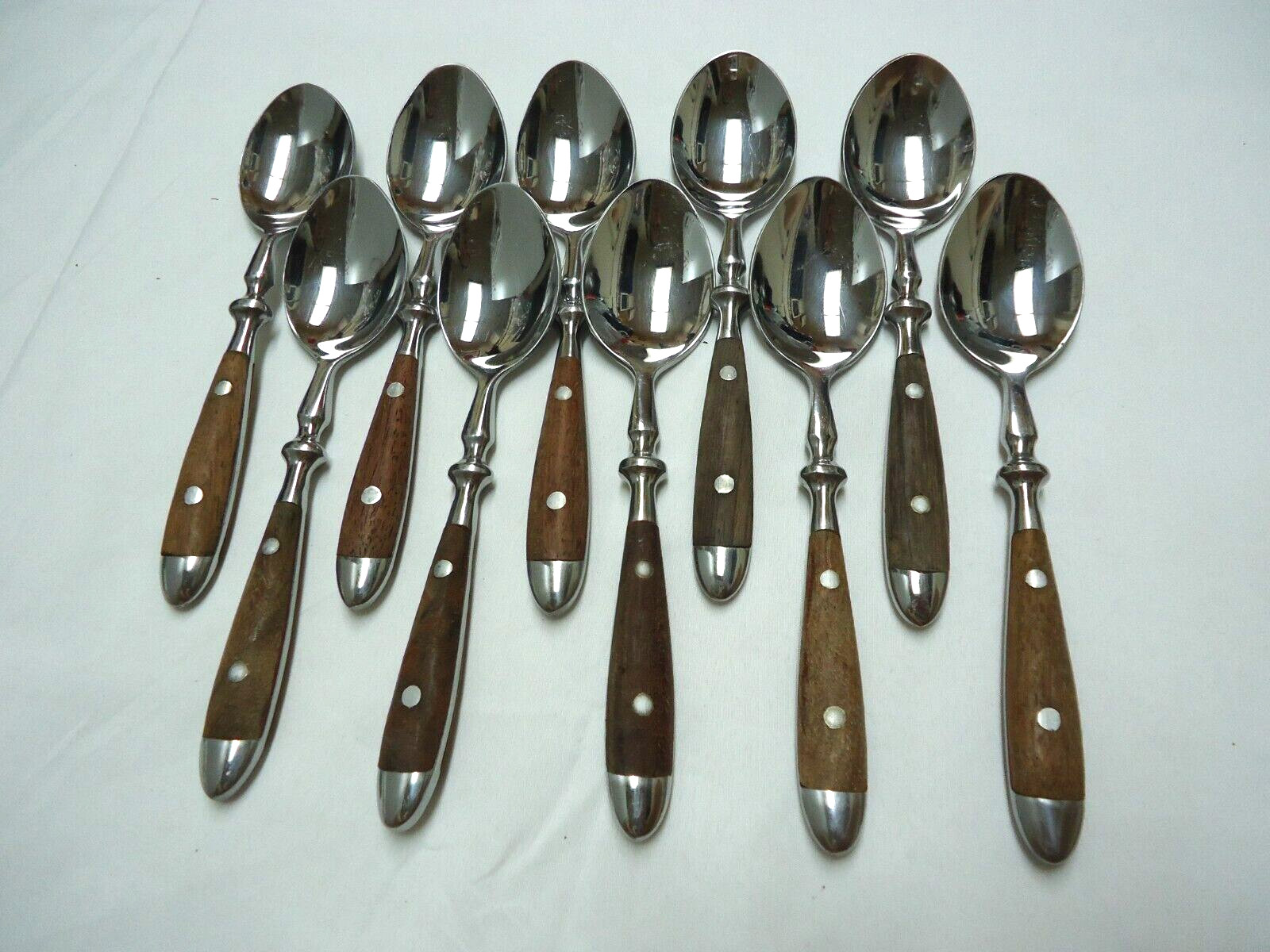 RIVETS WOOD HANDLE STAINLESS CHINA SPOON 10-pieces