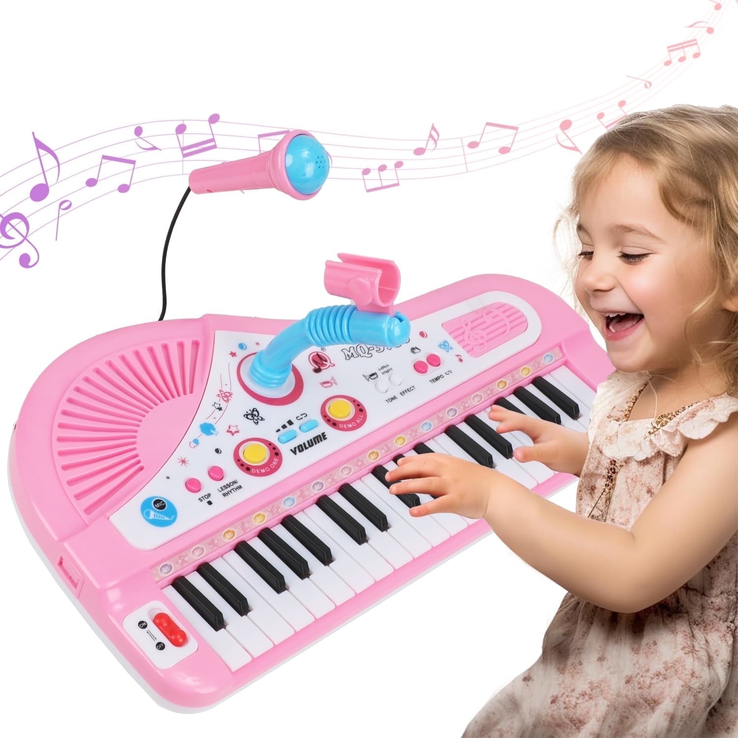 GRM Baby Piano Toy for Kids, 37 Keys Musical Piano for Girl with Microphone,