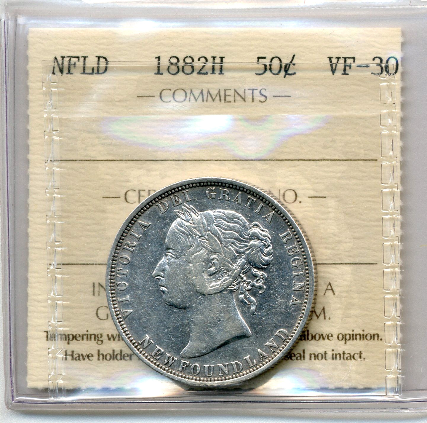 1882H Newfoundland 50 Cents - Very Fine, ICCS VF30