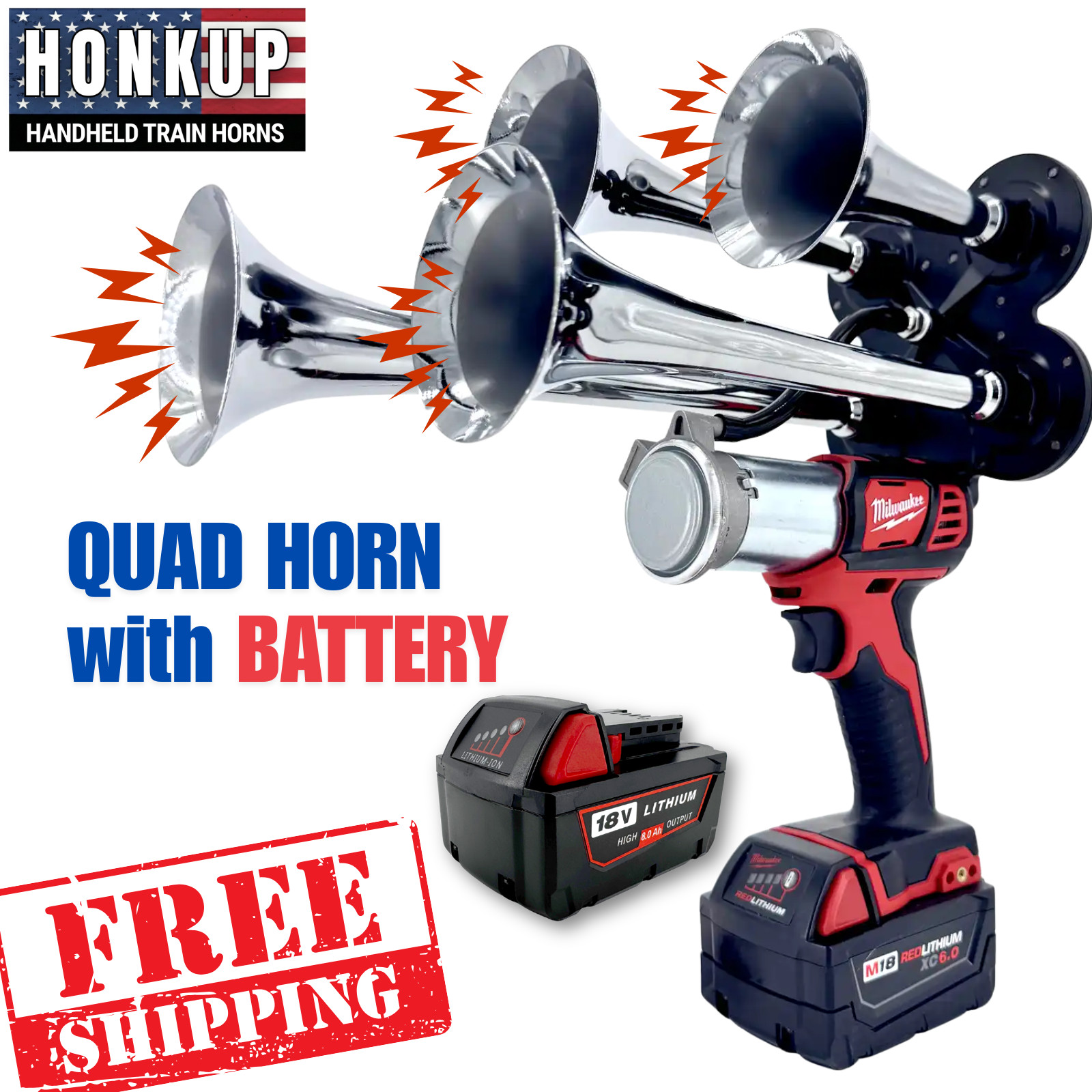 Milwaukee M18 Quad Chrome Impact Train Air Horn + Battery | Assembled in the USA