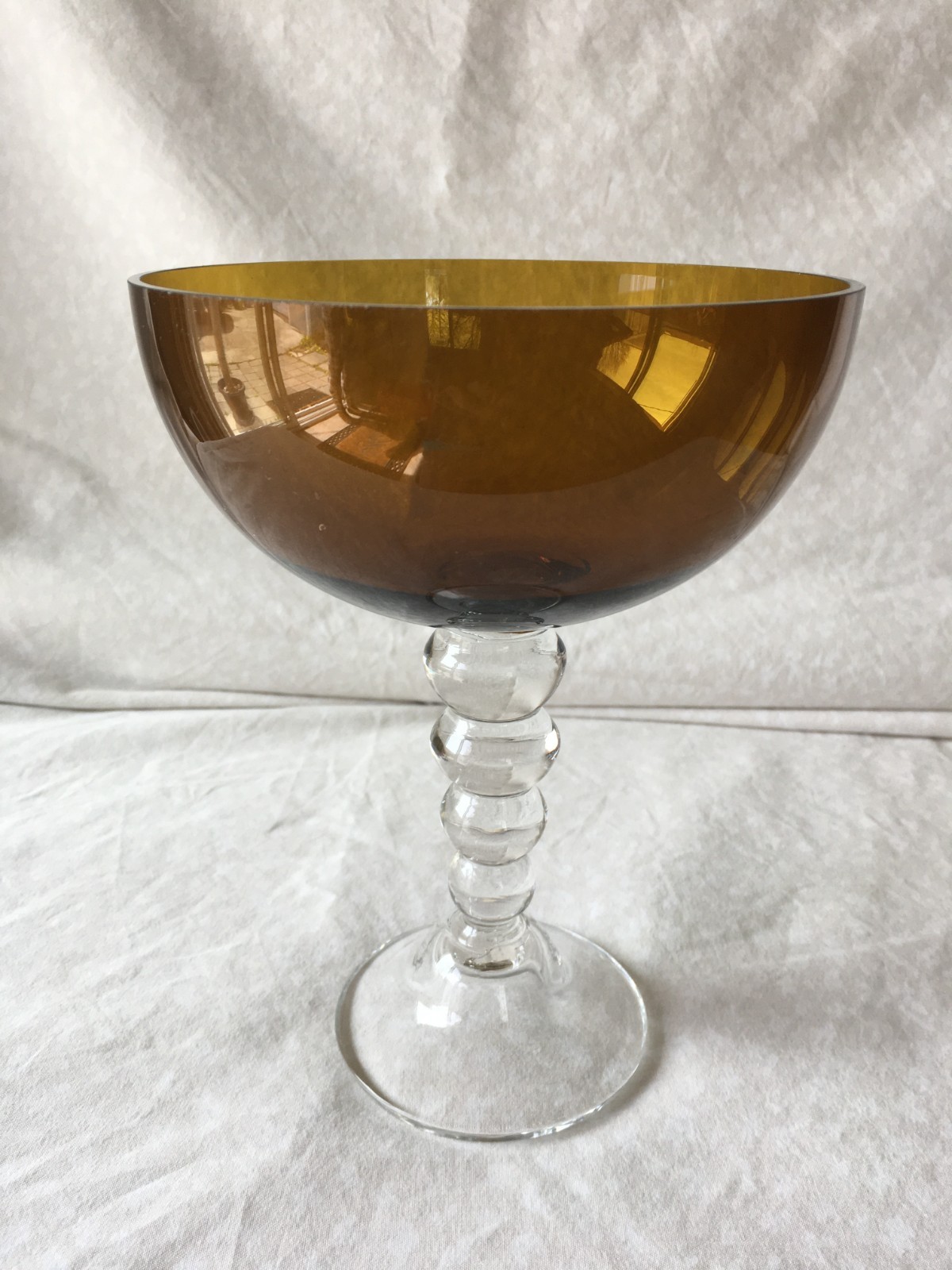 Amber and Clear Glass Goblet/Chalise/Candy Dish 7" tall x 5.5" dia.