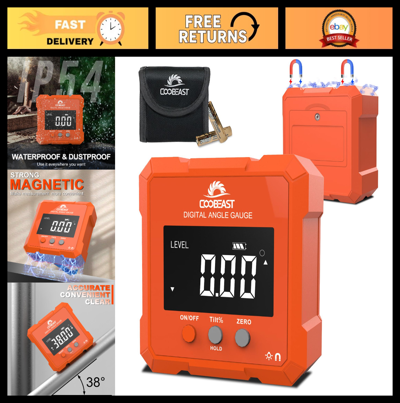 Compact Digital Angle Finder with Magnetic Base & Backlight - Protractor Level T