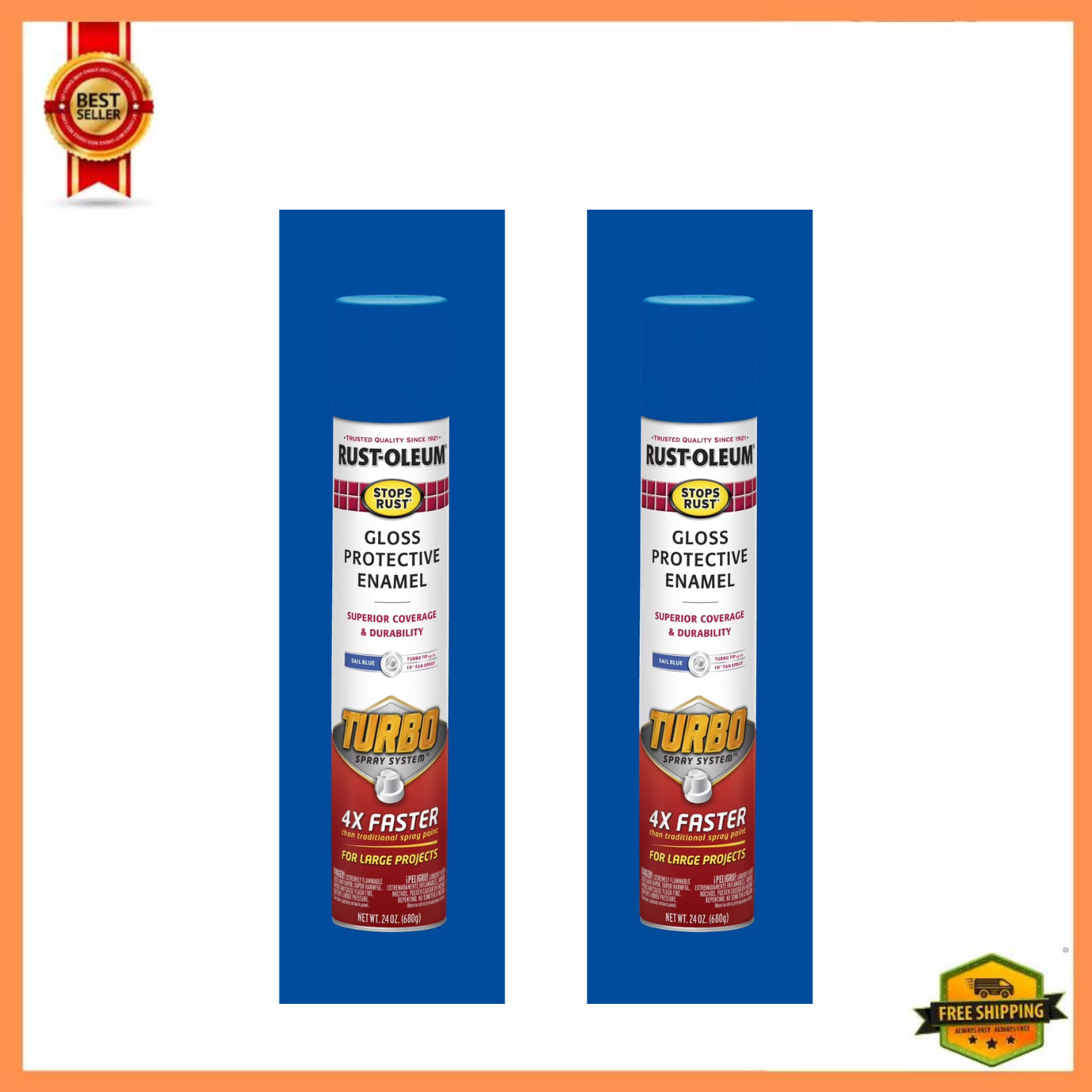 Rust-Oleum Stops Rust Turbo Gloss Spray Paint Sail Blue 24 oz, 2 Pack