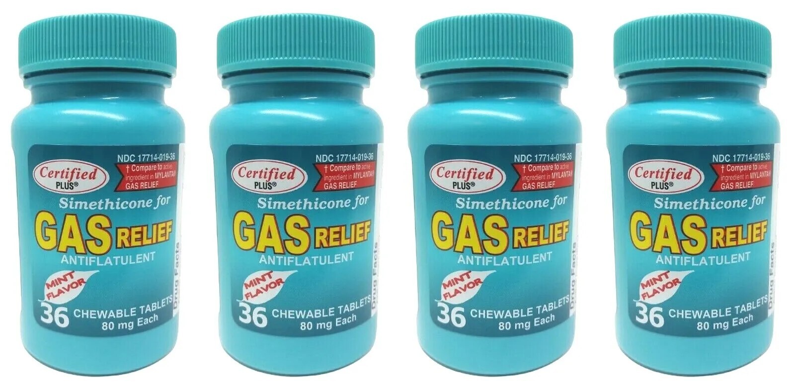 4-PK Simethicone Gas Relief Chewable Tablets 80mg Anti-Gas Bloating 36CT SEALED