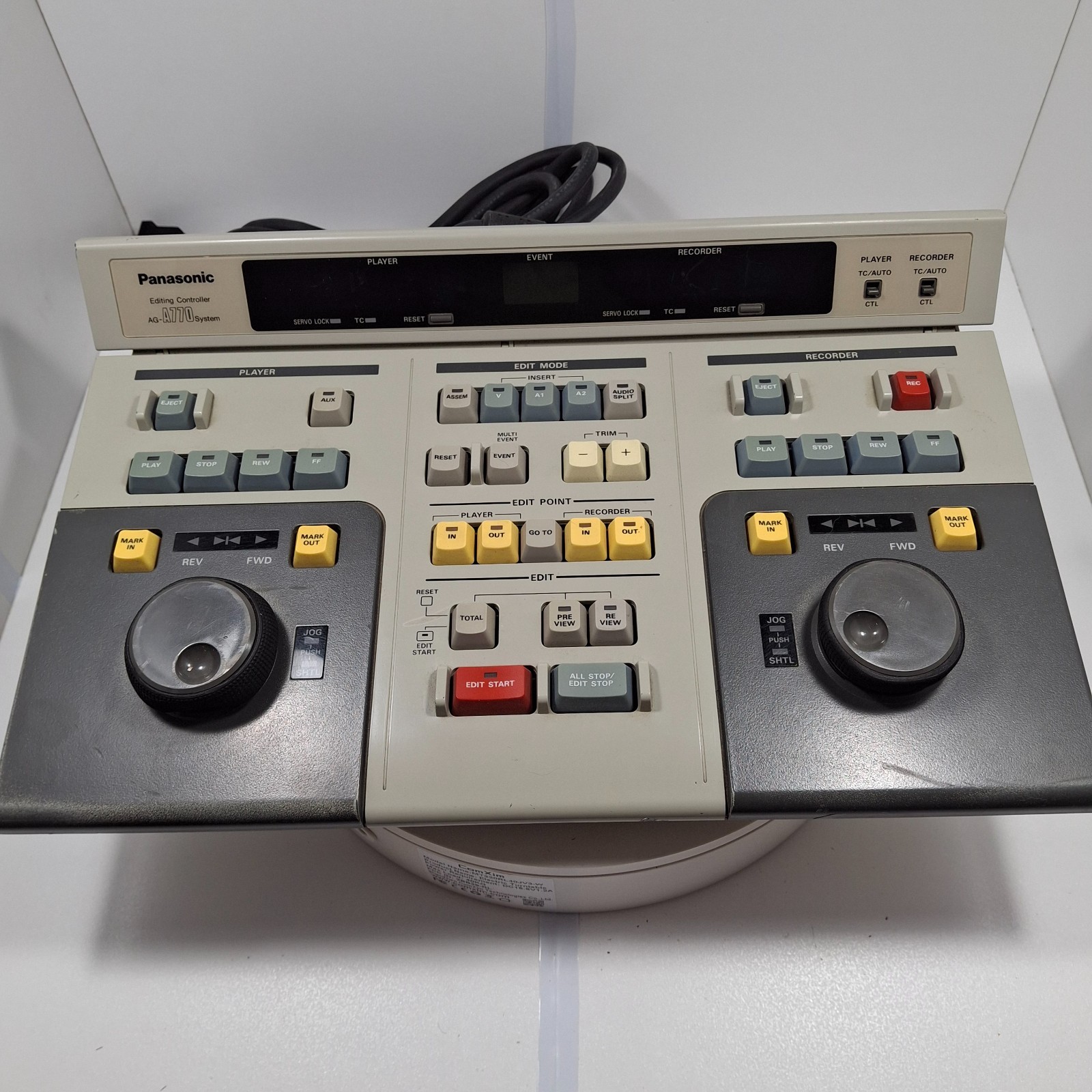 Panasonic AG-A770 Editing Controller Keyboard – Powers On – w/ 15-Pin Cable