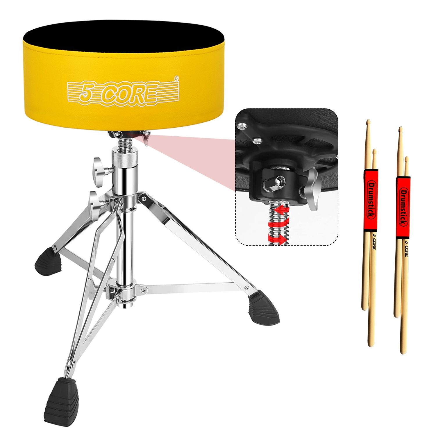 Drum Throne 5" Velvet Padded Stool Heavy Duty Yellow