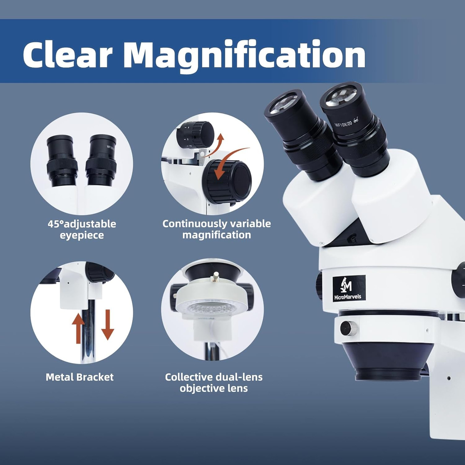 Stereo Microscope 7X-45X Magnification with LED Ring Light Dual Focus for PCB