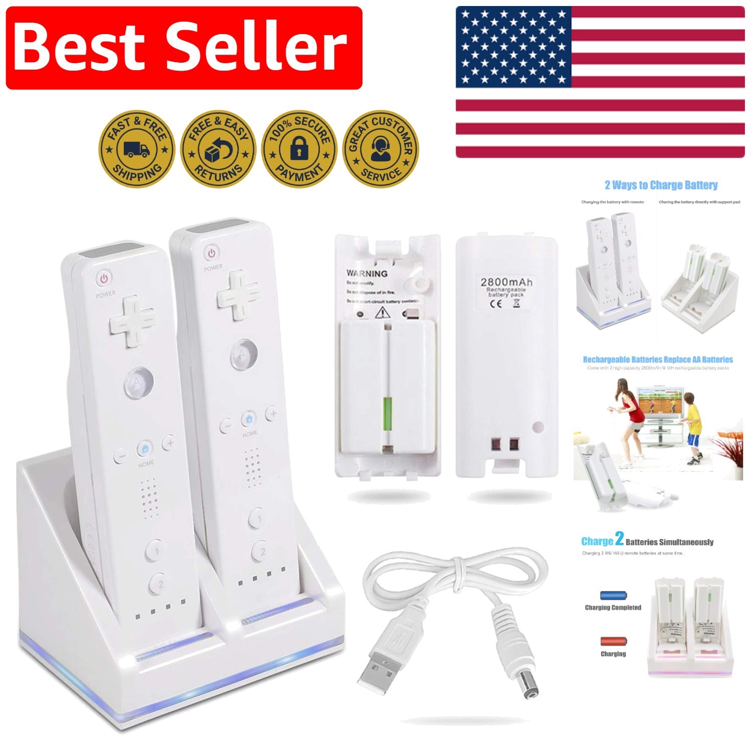 Rechargeable Battery Packs and Charging Station for Wii Motion Plus Controllers