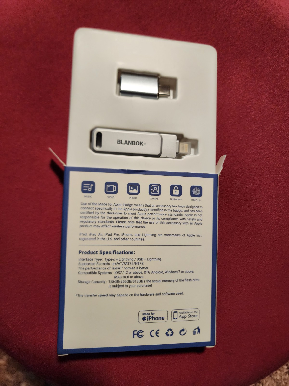 BLANBOK+ MFi Certified 128GB Type C + Lightning