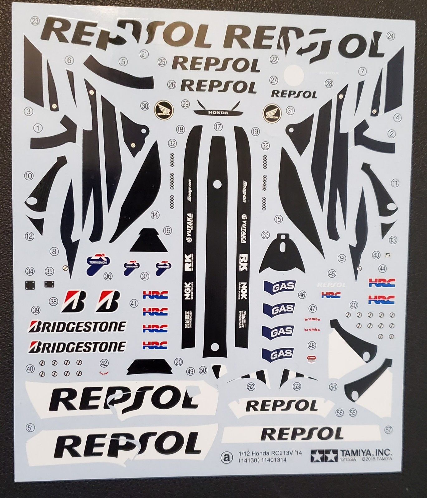 Tamiya 1/12 Repsol Honda RC213V '14 Decals (minus 2 decals)
