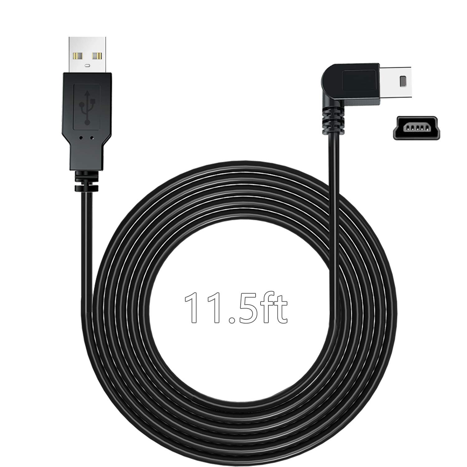 Charging Power Cable for Dash Cam, (11.5 Ft) USB 2.0 to Mini USB Car Vehicle Pow