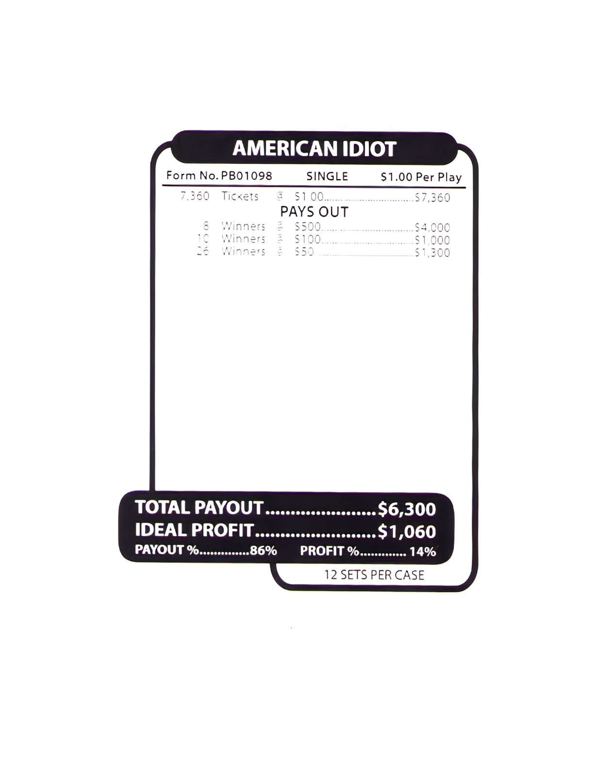 Pull Tab - Jar - Tickets Game - American Idiot