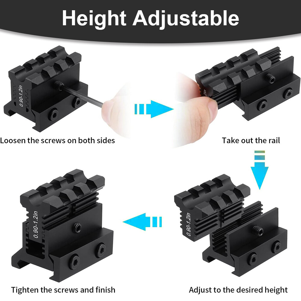 Picatinny Riser Mount Adjustable Height 0.9-1.2in Lockdown Series 3 Slots Raise