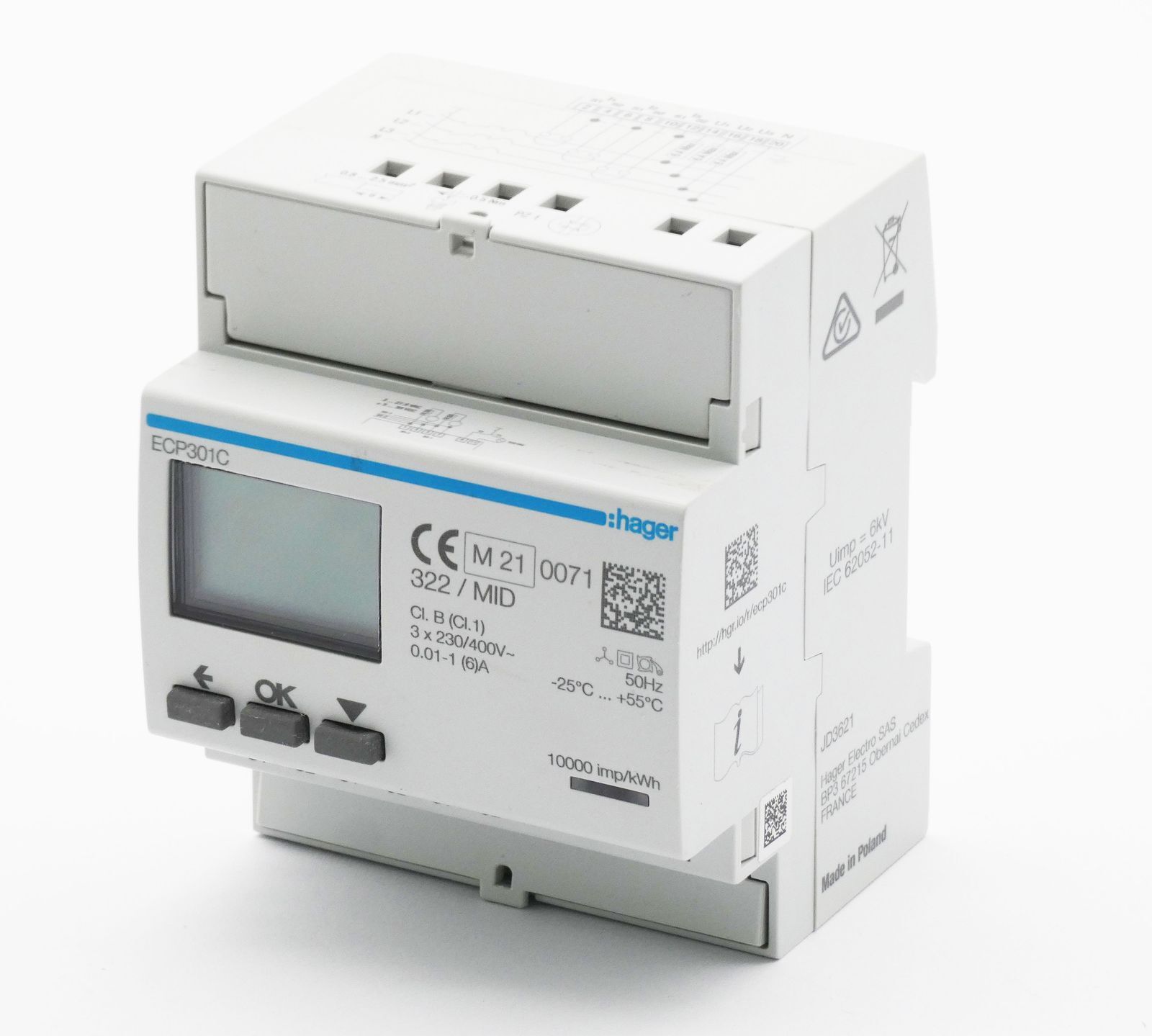 Hager ECP301C 3x230/400VAC 50Hz HW:1.0 SW:1.1 3-Phase Energy Meter -Unused-