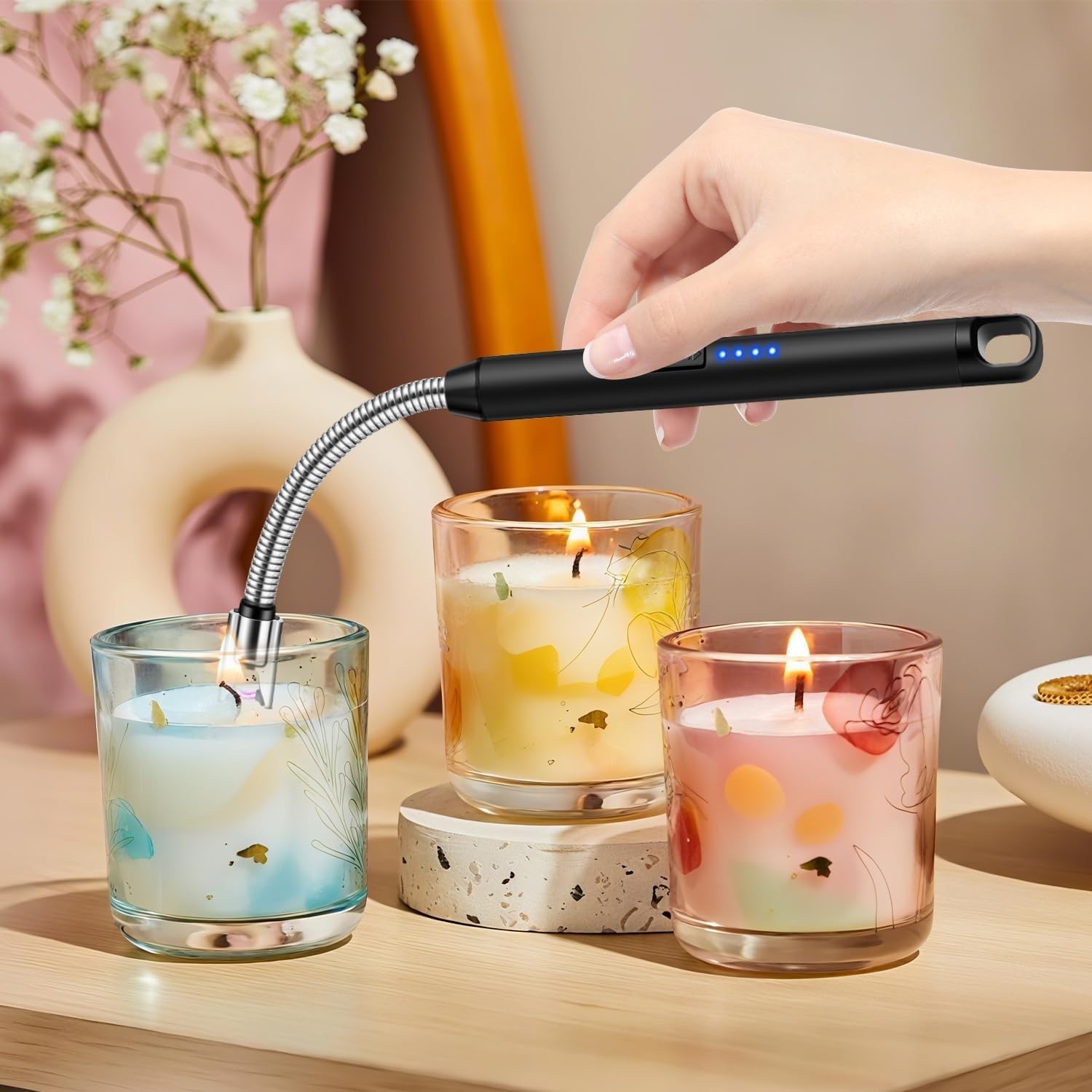 2 Pack Candle Lighter Windproof USB C Rechargeable Electric Lighters with 360° F