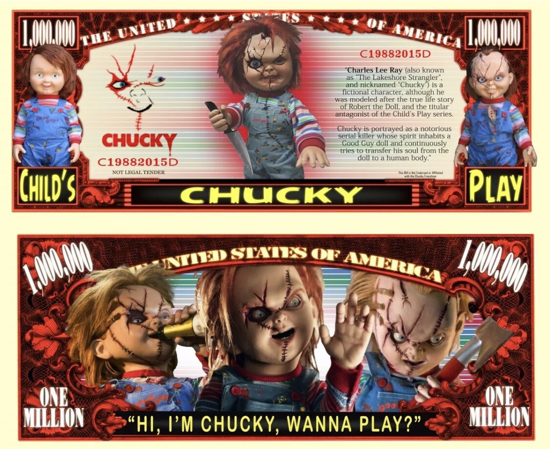 Pack of 25 Chucky Horror Doll 1 Million Dollars Collectible Novelty Money