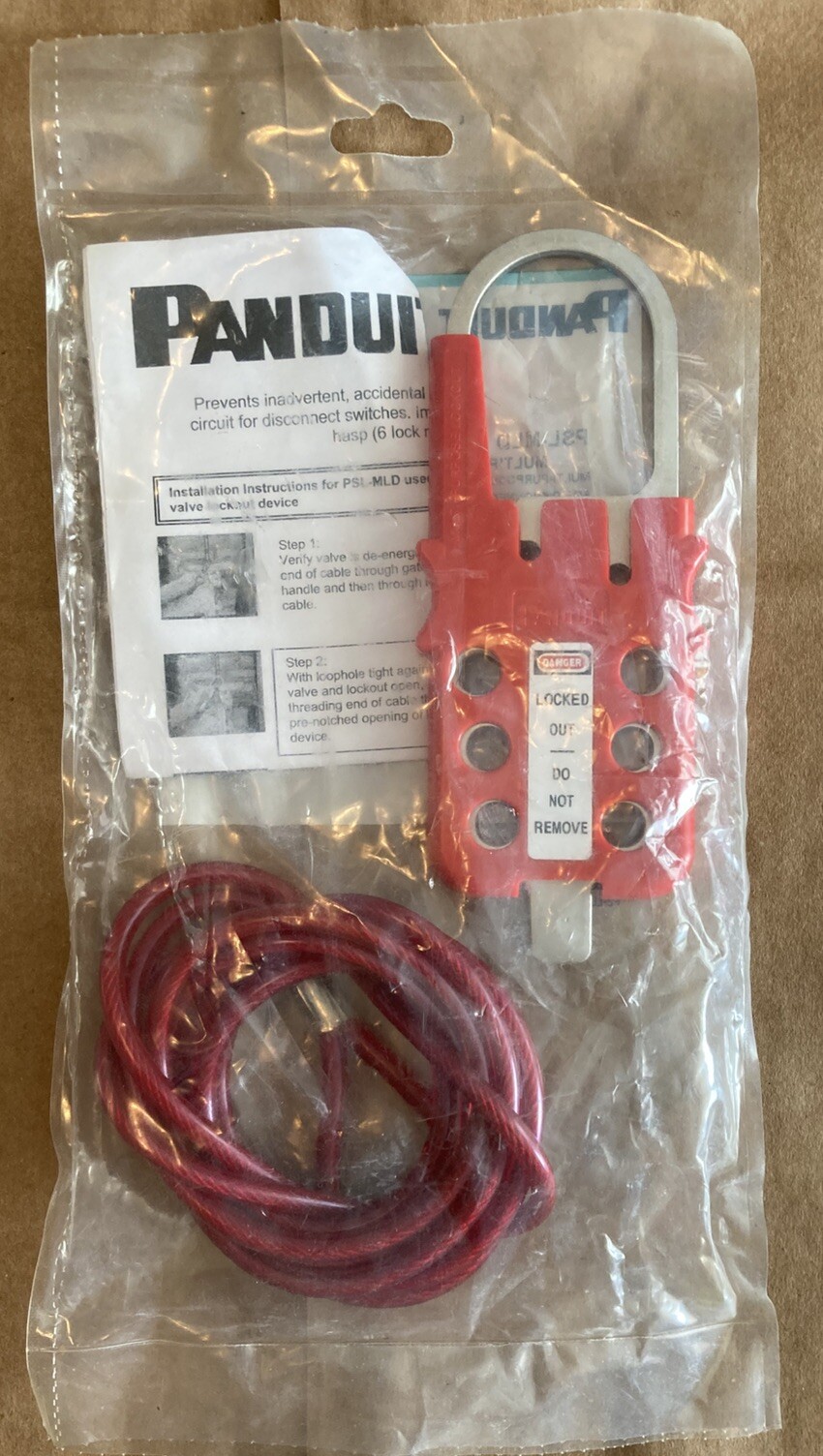 Panduit PSL-MLD Multi Lockout Hasp w/ 6-Foot Vinyl Coated Galvanized Steel Cable