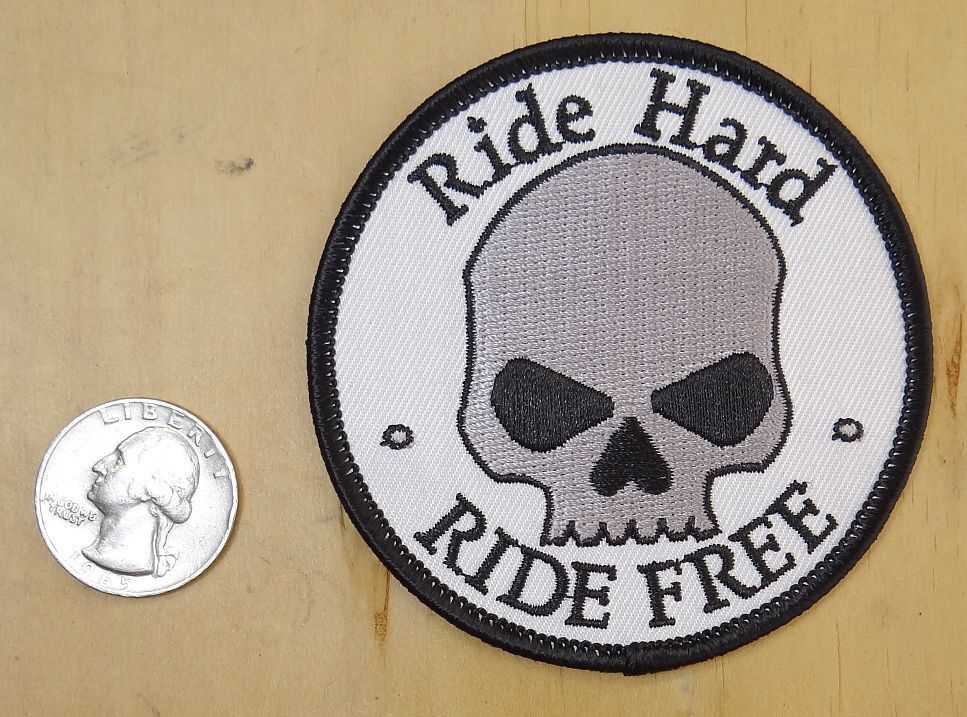 RIDE HARD RIDE FREE  SKULL SEW-ON IRON-ON EMBROIDERED PATCH 3" X 3"