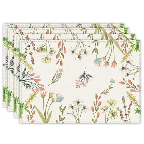 Flowers Floral Summer Placemats Set of 4, 12x18 Inch Colorful Floral Seasonal