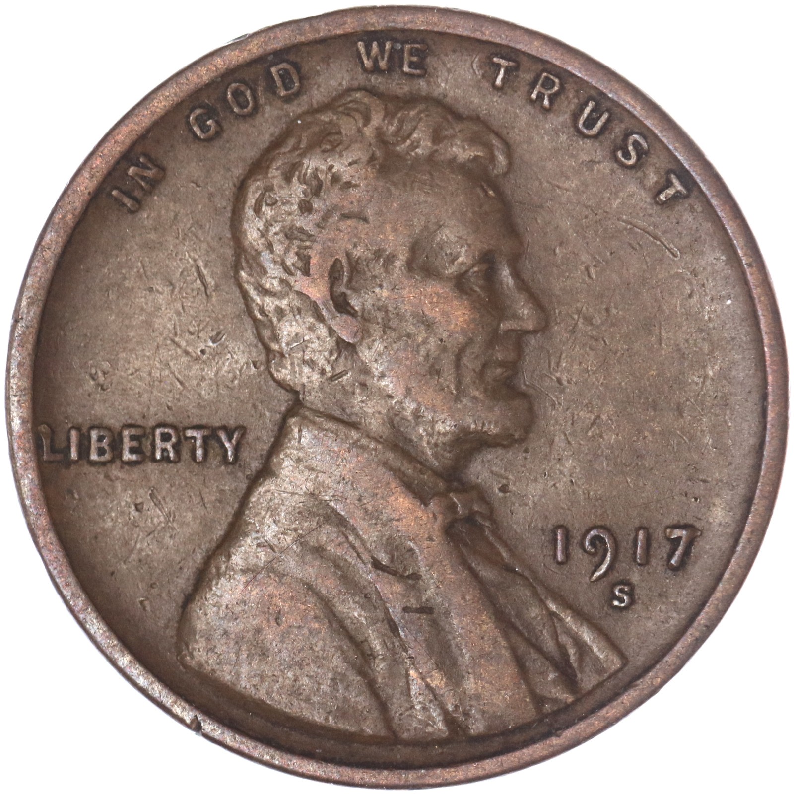 1917 S Lincoln Wheat Cent Very Fine Penny VF