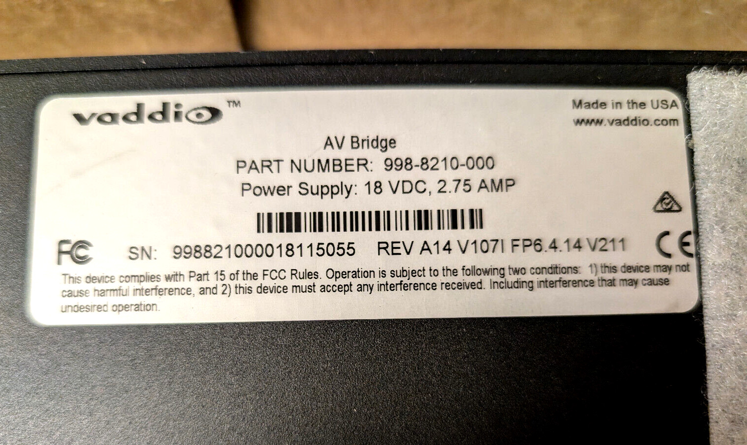 Vaddio 998-8210-000 ~ AV Bridge, USB/IP Streaming, HD Audio / Video Encoder