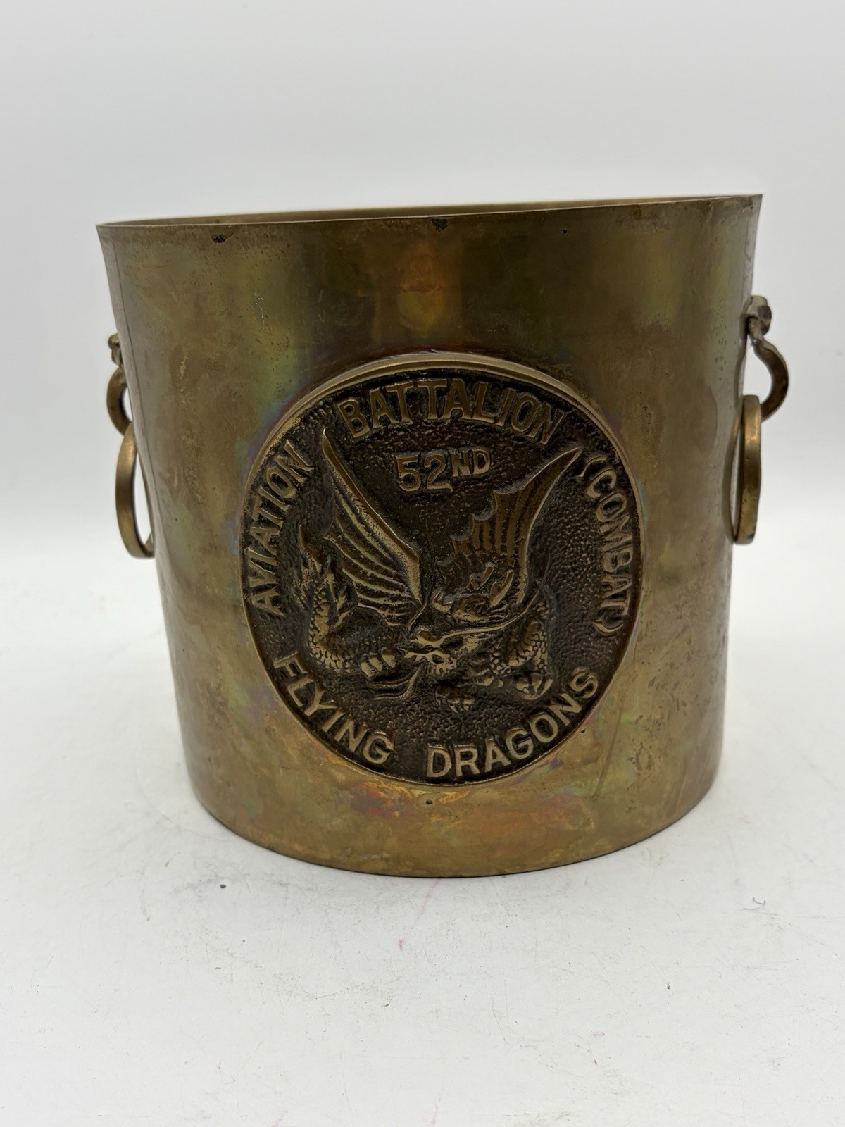 Vintage 52nd Aviation Battalion Flying Dragons Brass Ice Bucket Vietnam Era