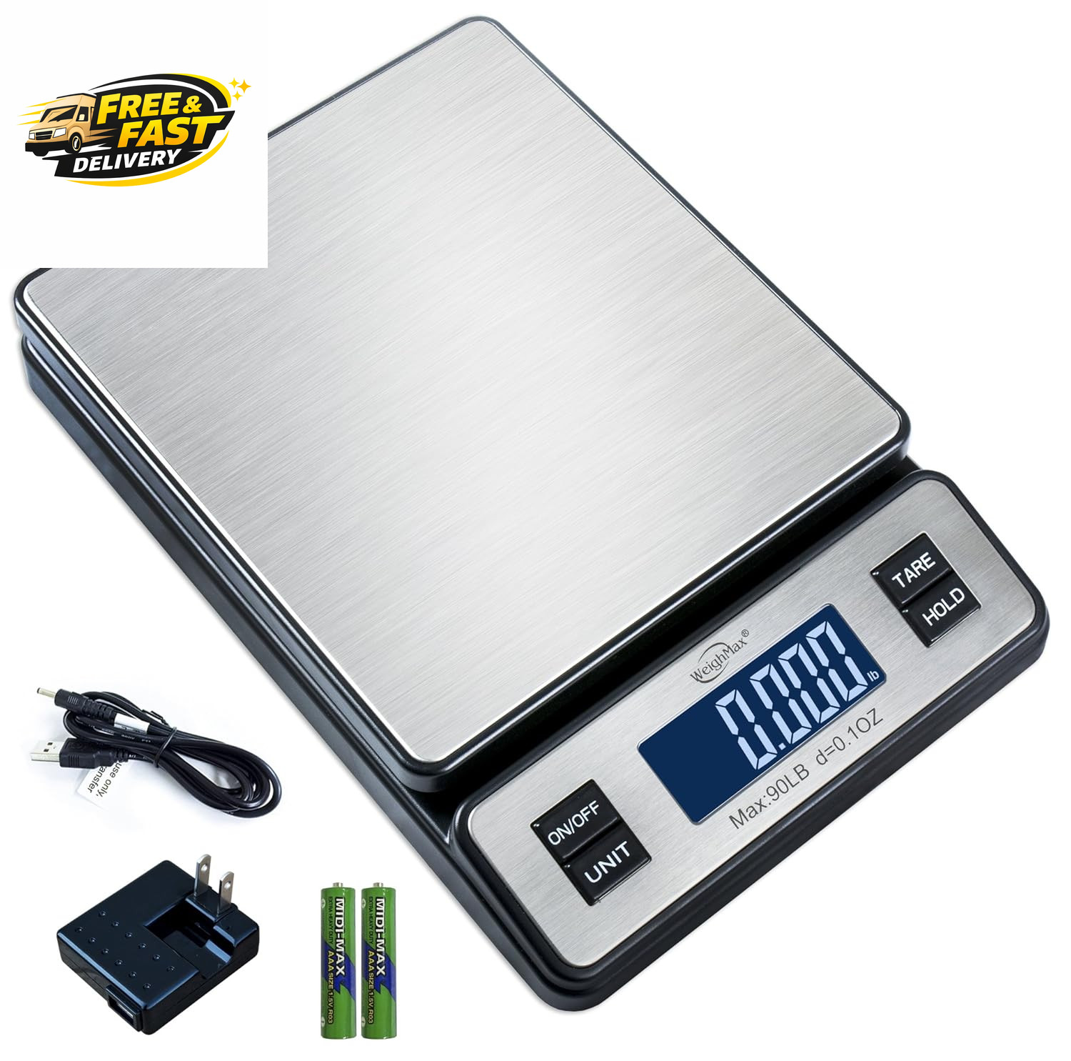 W-2809 90 LB X 0.1 OZ Durable Stainless Steel Digital Postal Scale, Shipping Sca