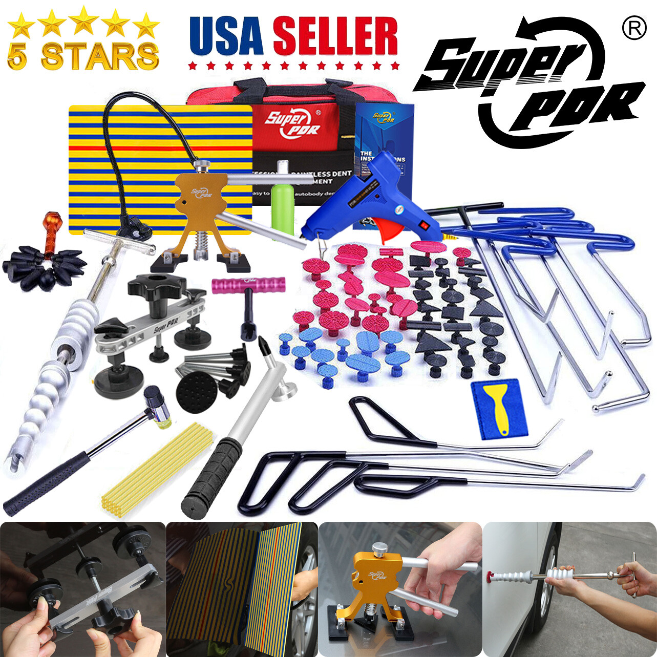 PDR 118PCS Car Body Dent Puller Bridge Lifter Paintless Hail Remover Repair Kit