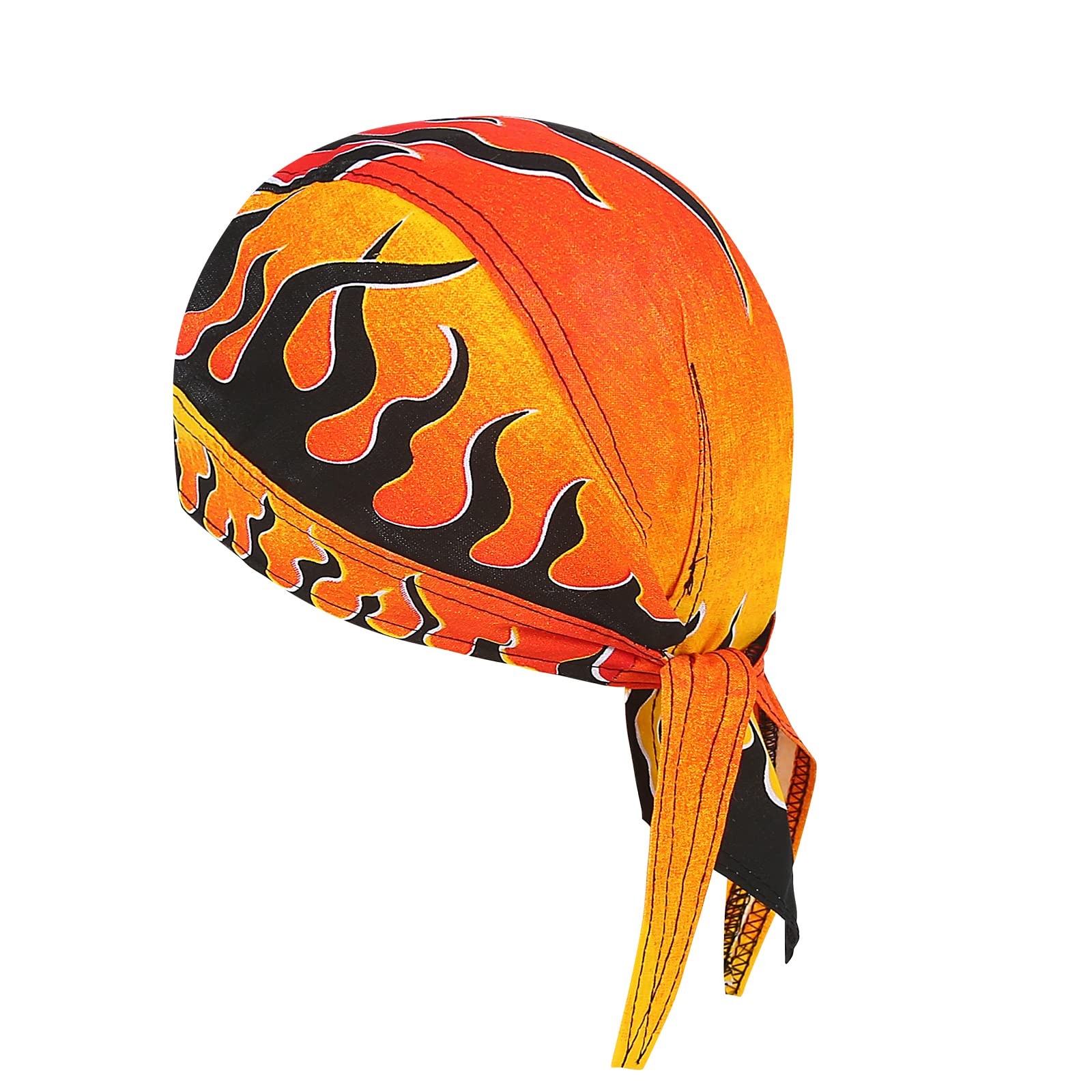 DANLCUPL DOO Rags Dew Rag Skull Cap Small-Large, Fire Flames Orange Yellow