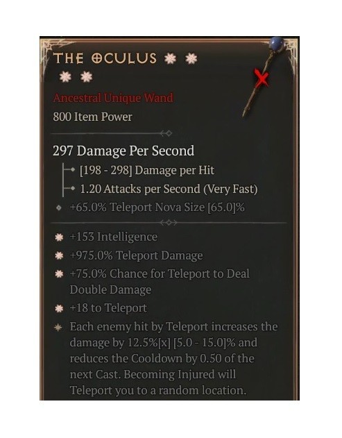 Diablo 4 Season 12 The Oculus 4GA 12.5 Ancestral Unique Wand Gear Item Equipment