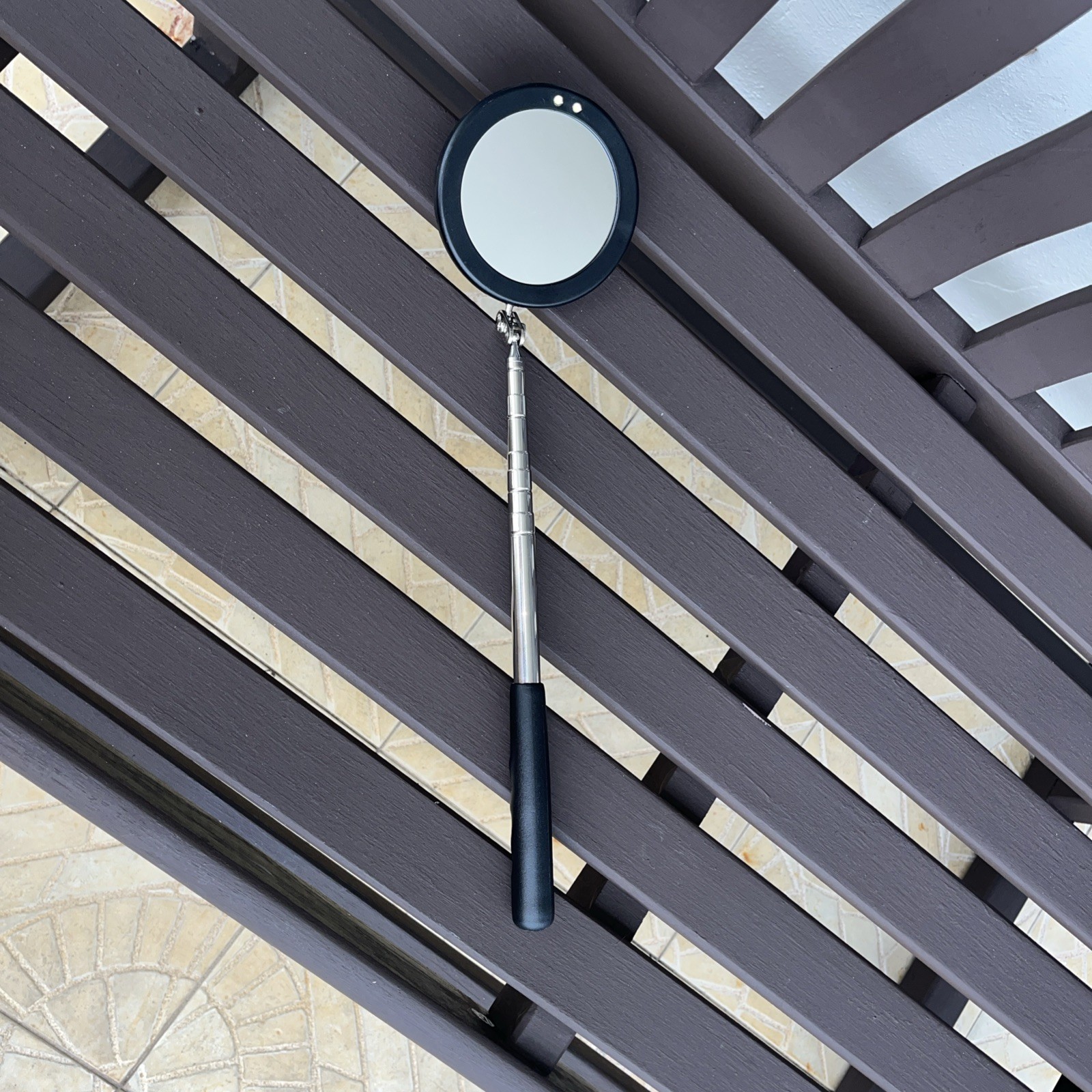 Telescoping Inspection Mirror LED Light with Large 3.75 Inches Round Mirror