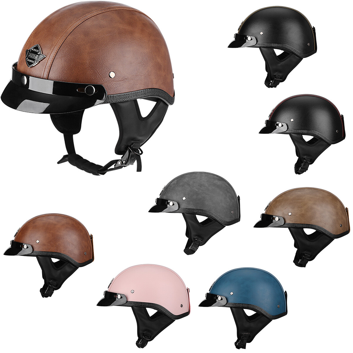 DOT Vintage Leather Motorcycle Half Open Face Helmet Scooter Biker Helmet Casco
