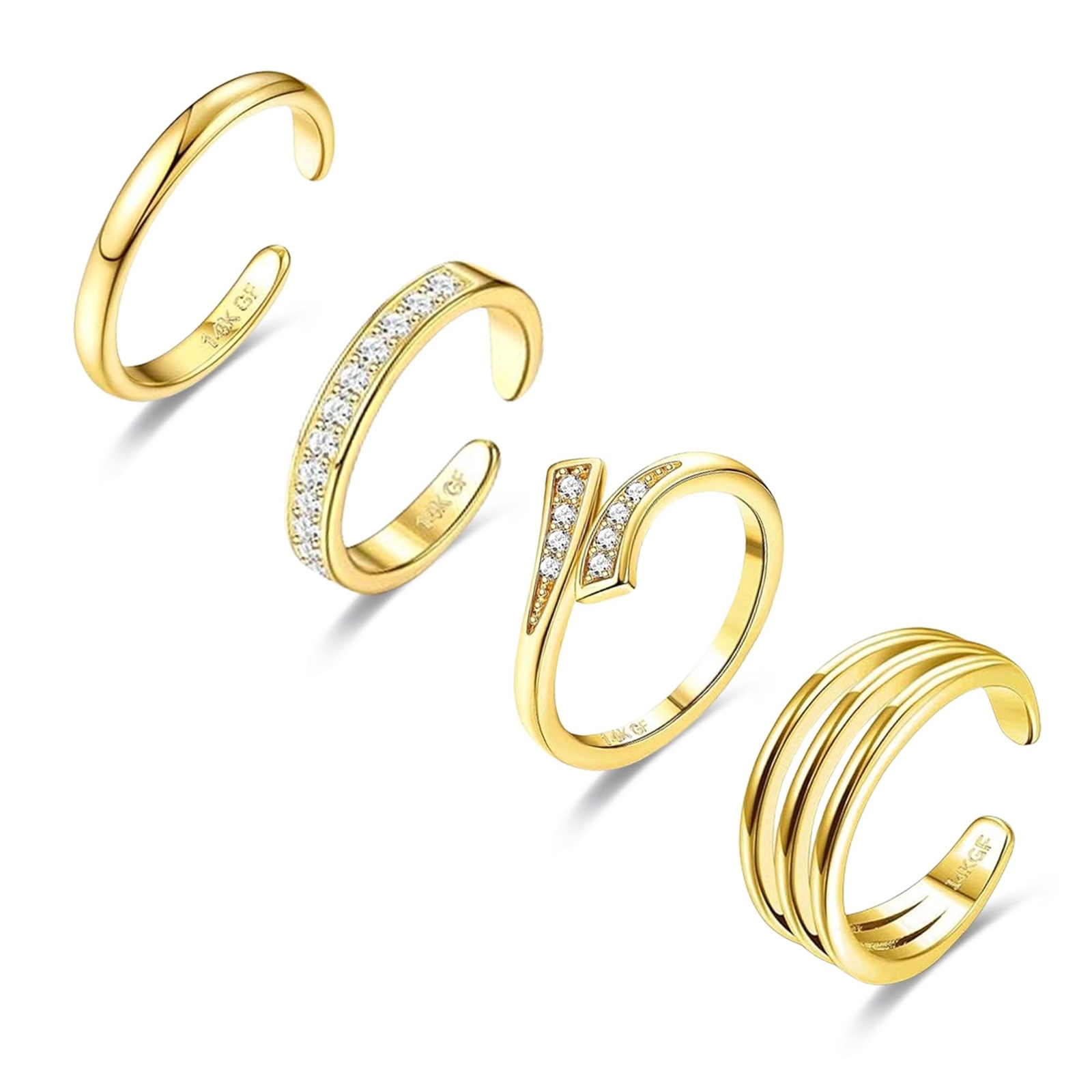 4PCS Toe Rings for Women Gold Adjustable 14K Gold Filled Toe Ring Set Simple ...