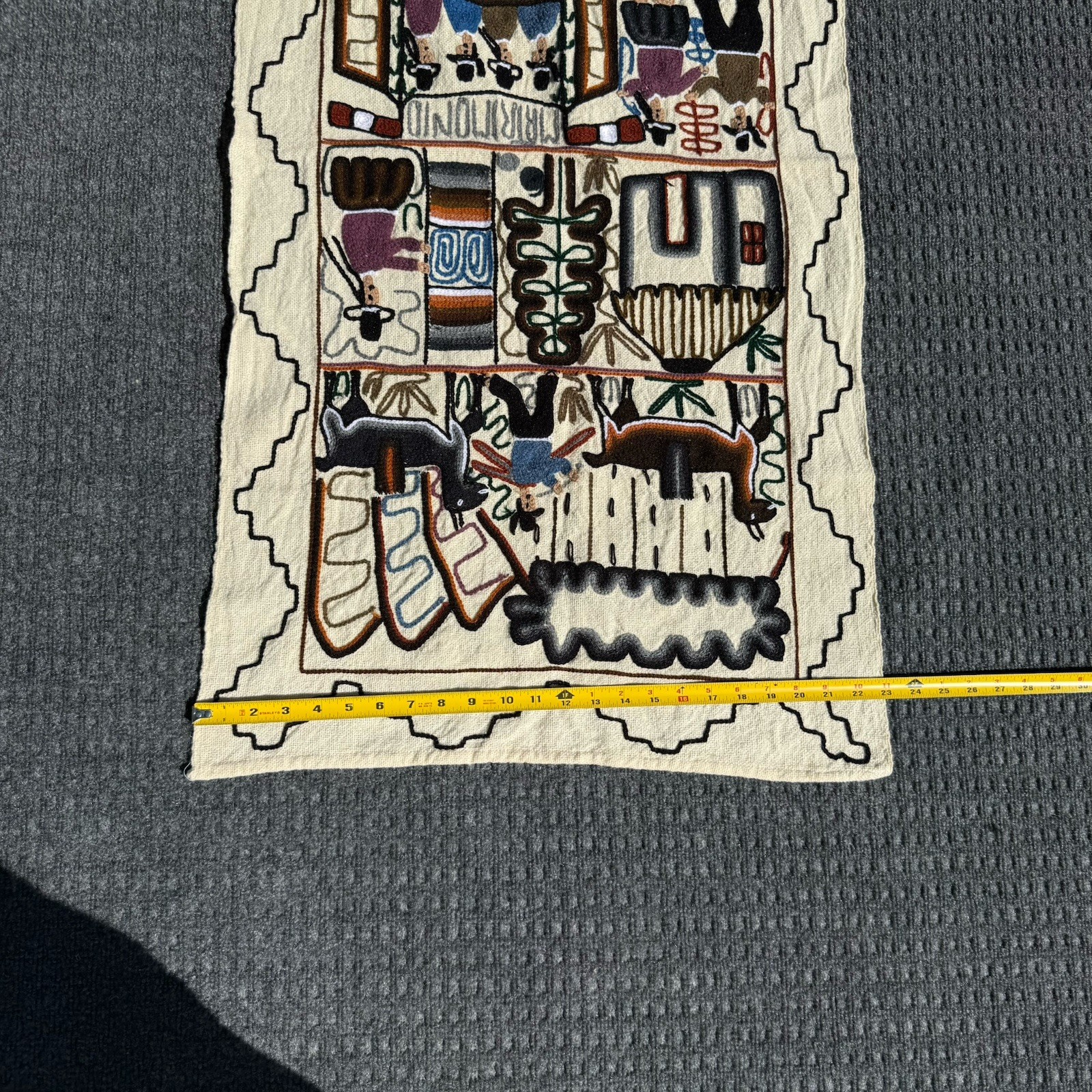 Vintage Folk Art Embroidery Peru "Matrimonio" 42”x23” Wall Hanging Wedding Gift