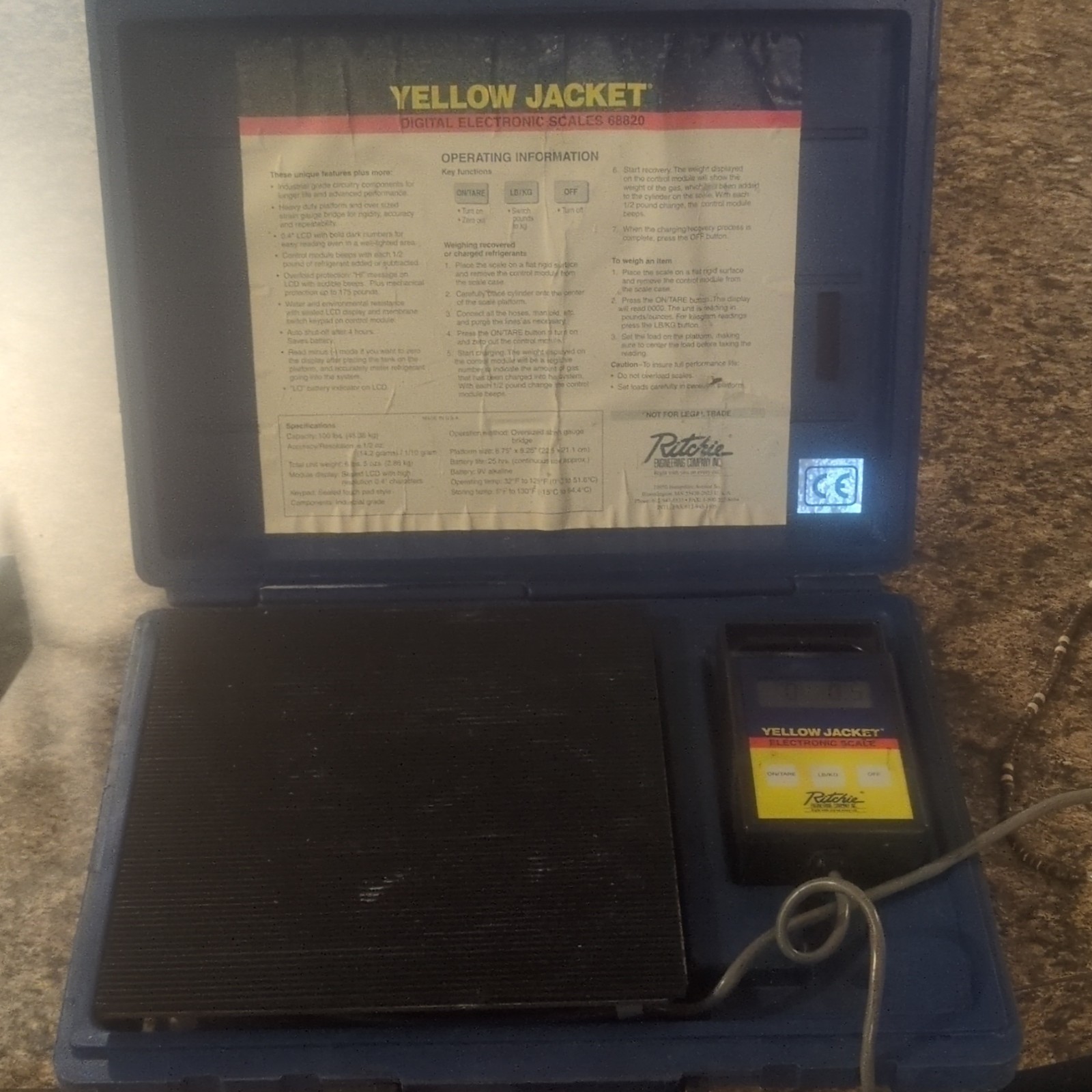 YELLOW JACKET 68820 Digital Refrigerant Charging Scale 220 lb w/ Case