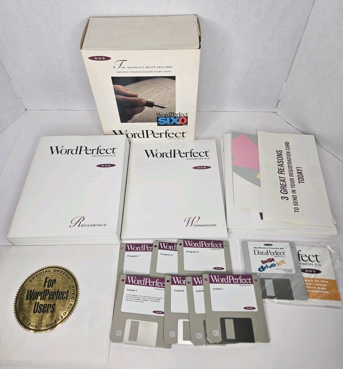 Windows WordPerfect Version 6.0 Word Processor Software Vtg DOS 3.5" Floppy
