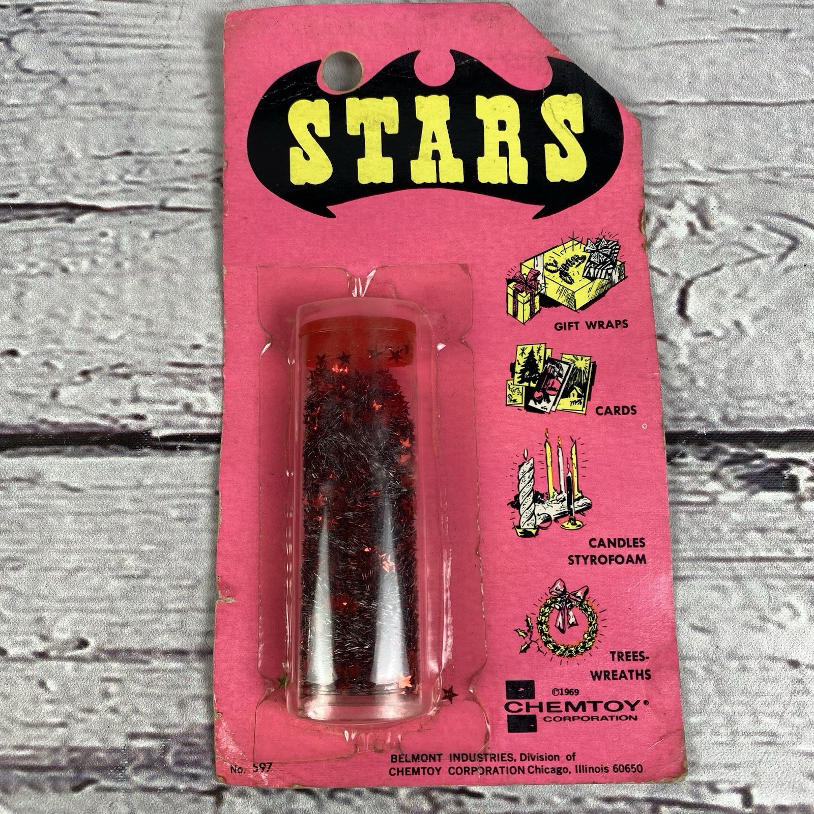 Chemtoy Corporation Vintage Glitter Stars Red 1969 Craft Glitter Tube