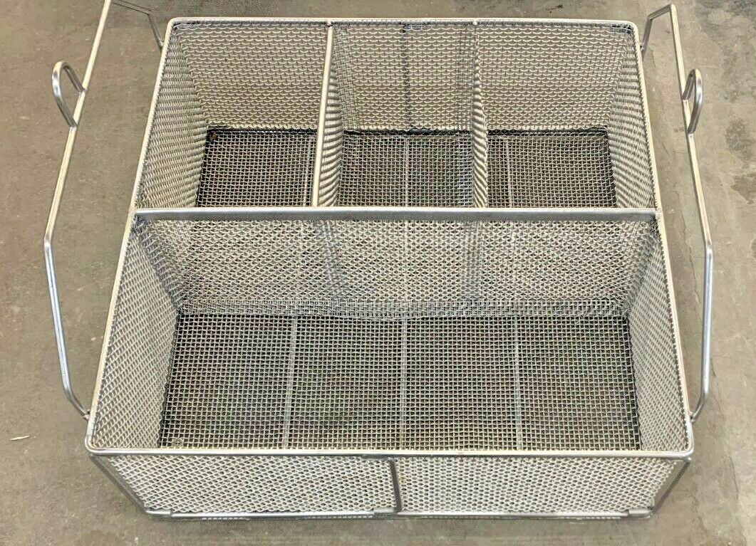 STAINLESS STEEL WIRE BASKET WITH HANDLES , 24-1/4" x 24-1/4" x 16"  DIMENSIONS