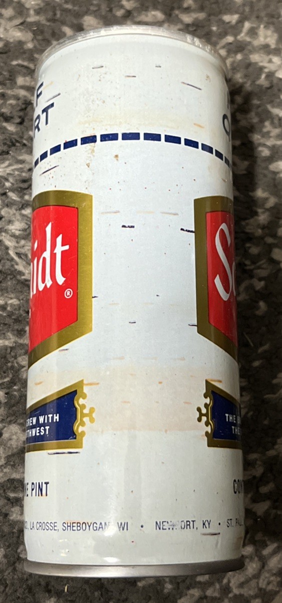 SCHMIDT BEER BIRCHBARK CRIMPED STEEL PULL TAB BEER CAN HALF QUART