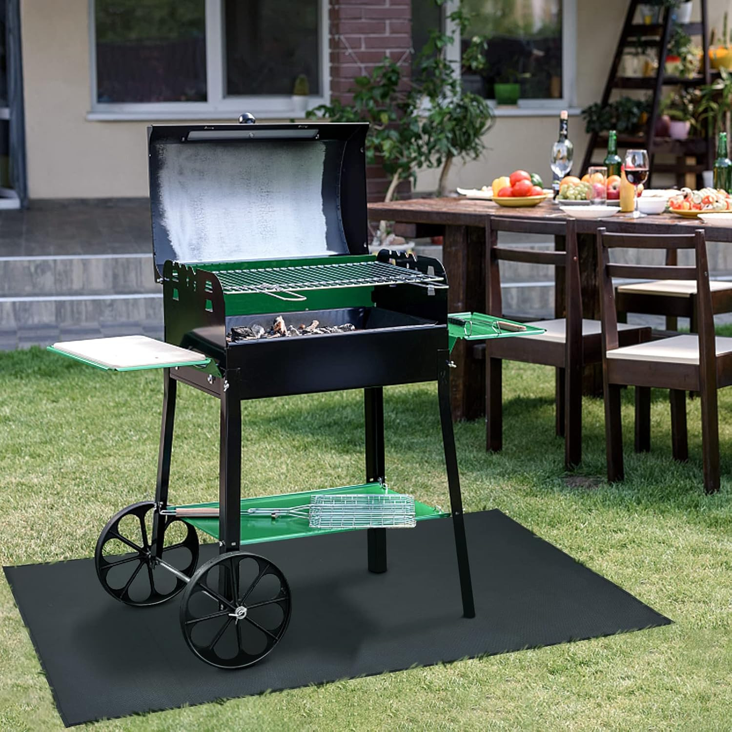under Grill Mat 48 ×30 Inch for Outdoor Charcoal, Flat Top, Smokers, Gas Grills.