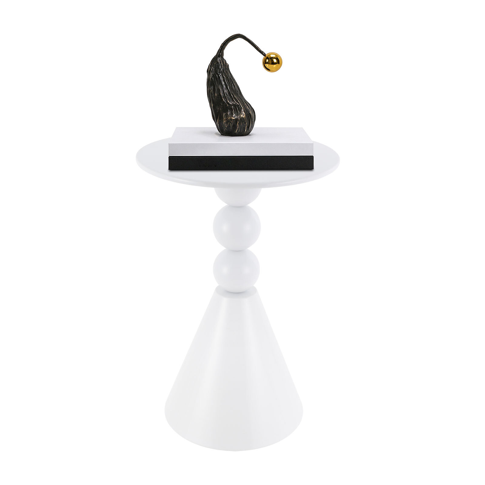 Round Side Table Modern Small End Table Cream Pedestal Circle Accent Table Metal